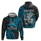 Personalised Cronulla-Sutherland Sharks Hoodie Polynesian Tribal Pattern With Rugby Shark Mascot Art