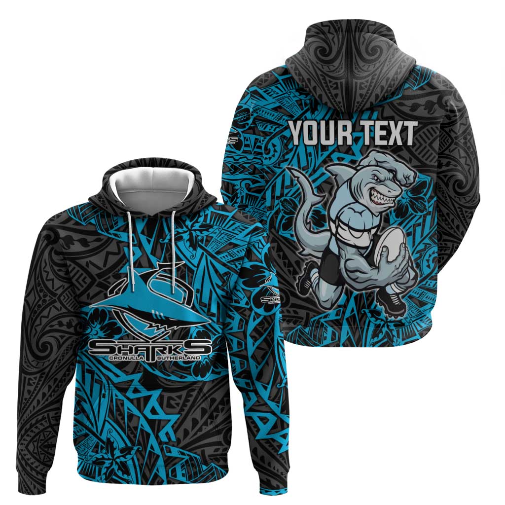 Personalised Cronulla-Sutherland Sharks Hoodie Polynesian Tribal Pattern With Rugby Shark Mascot Art