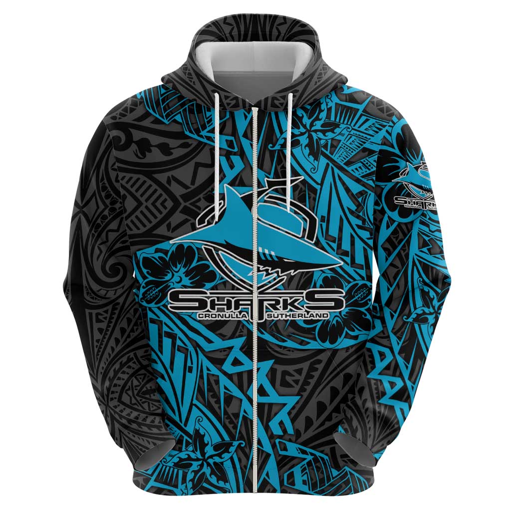 Personalised Cronulla-Sutherland Sharks Hoodie Polynesian Tribal Pattern With Rugby Shark Mascot Art