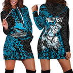 Personalised Cronulla-Sutherland Sharks Hoodie Dress Polynesian Tribal Pattern With Rugby Shark Mascot Art