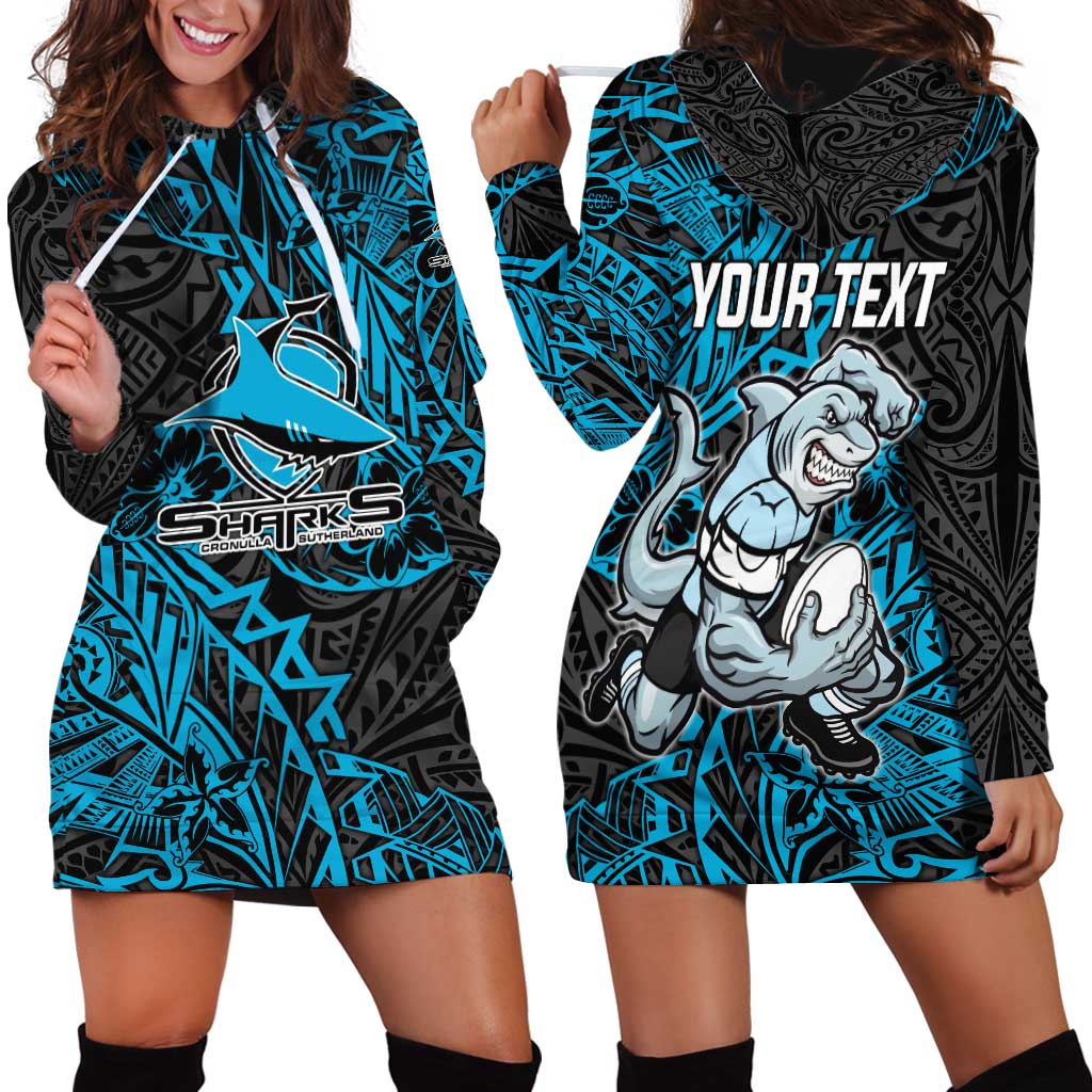Personalised Cronulla-Sutherland Sharks Hoodie Dress Polynesian Tribal Pattern With Rugby Shark Mascot Art