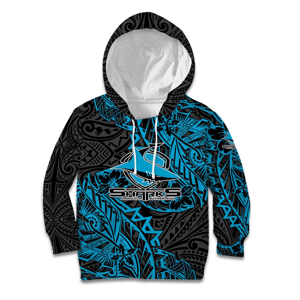 Personalised Cronulla-Sutherland Sharks Kid Hoodie Polynesian Tribal Pattern With Rugby Shark Mascot Art