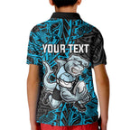 Personalised Cronulla-Sutherland Sharks Kid Polo Shirt Polynesian Tribal Pattern With Rugby Shark Mascot Art