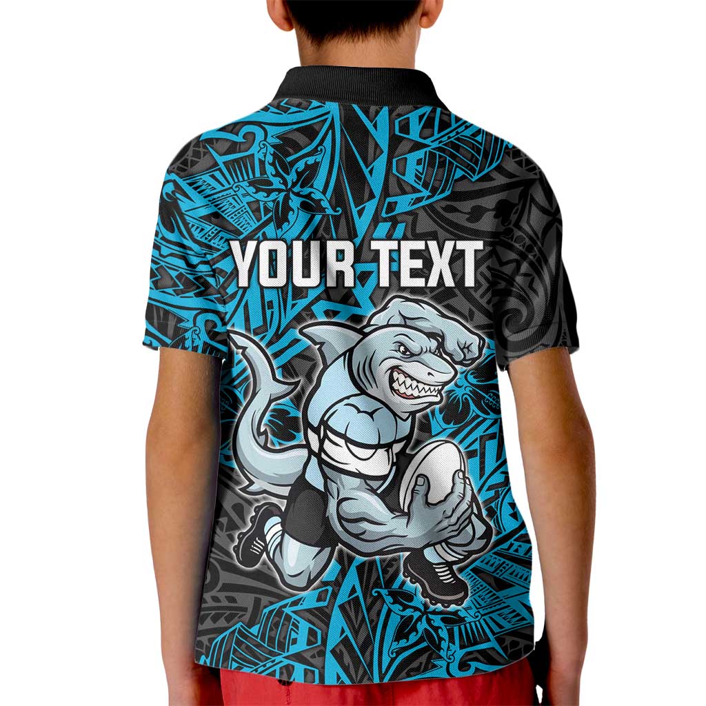 Personalised Cronulla-Sutherland Sharks Kid Polo Shirt Polynesian Tribal Pattern With Rugby Shark Mascot Art