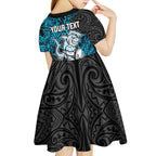 Personalised Cronulla-Sutherland Sharks Kid Short Sleeve Dress Polynesian Tribal Pattern With Rugby Shark Mascot Art