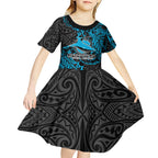 Personalised Cronulla-Sutherland Sharks Kid Short Sleeve Dress Polynesian Tribal Pattern With Rugby Shark Mascot Art