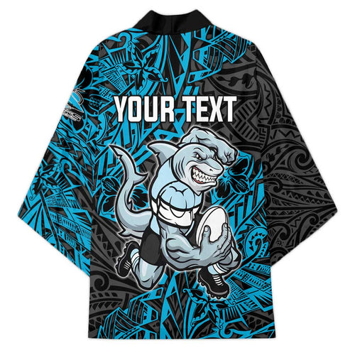 Personalised Cronulla-Sutherland Sharks Kimono Polynesian Tribal Pattern With Rugby Shark Mascot Art