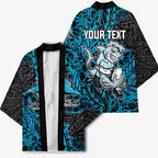 Personalised Cronulla-Sutherland Sharks Kimono Polynesian Tribal Pattern With Rugby Shark Mascot Art