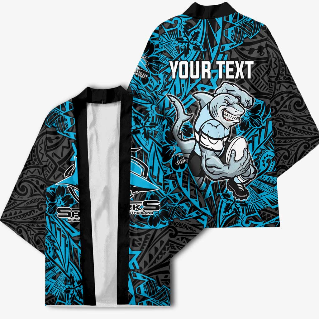 Personalised Cronulla-Sutherland Sharks Kimono Polynesian Tribal Pattern With Rugby Shark Mascot Art
