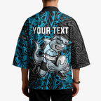 Personalised Cronulla-Sutherland Sharks Kimono Polynesian Tribal Pattern With Rugby Shark Mascot Art
