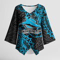 Personalised Cronulla-Sutherland Sharks Kimono Sleeve Blouse Polynesian Tribal Pattern With Rugby Shark Mascot Art