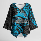 Personalised Cronulla-Sutherland Sharks Kimono Sleeve Blouse Polynesian Tribal Pattern With Rugby Shark Mascot Art