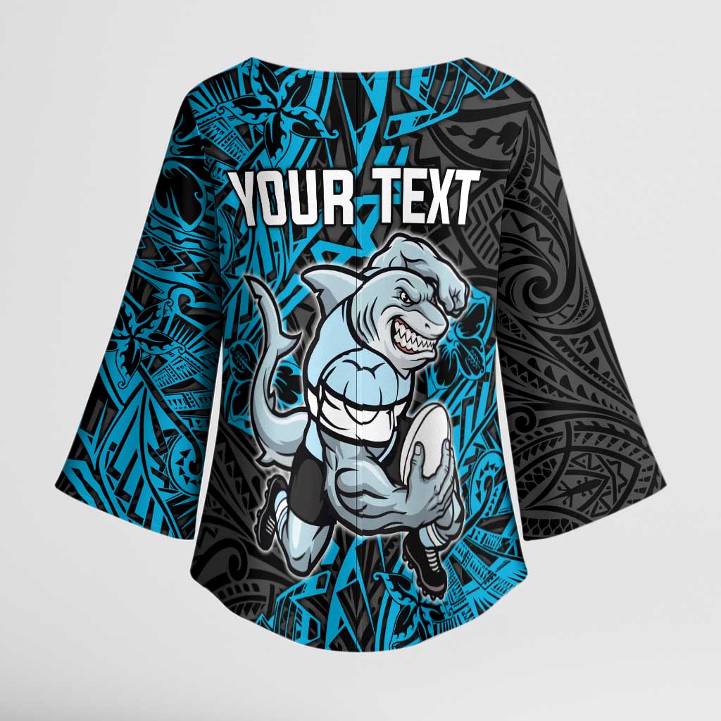 Personalised Cronulla-Sutherland Sharks Kimono Sleeve Blouse Polynesian Tribal Pattern With Rugby Shark Mascot Art