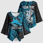 Personalised Cronulla-Sutherland Sharks Kimono Sleeve Blouse Polynesian Tribal Pattern With Rugby Shark Mascot Art