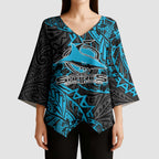 Personalised Cronulla-Sutherland Sharks Kimono Sleeve Blouse Polynesian Tribal Pattern With Rugby Shark Mascot Art