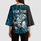Personalised Cronulla-Sutherland Sharks Kimono Sleeve Blouse Polynesian Tribal Pattern With Rugby Shark Mascot Art