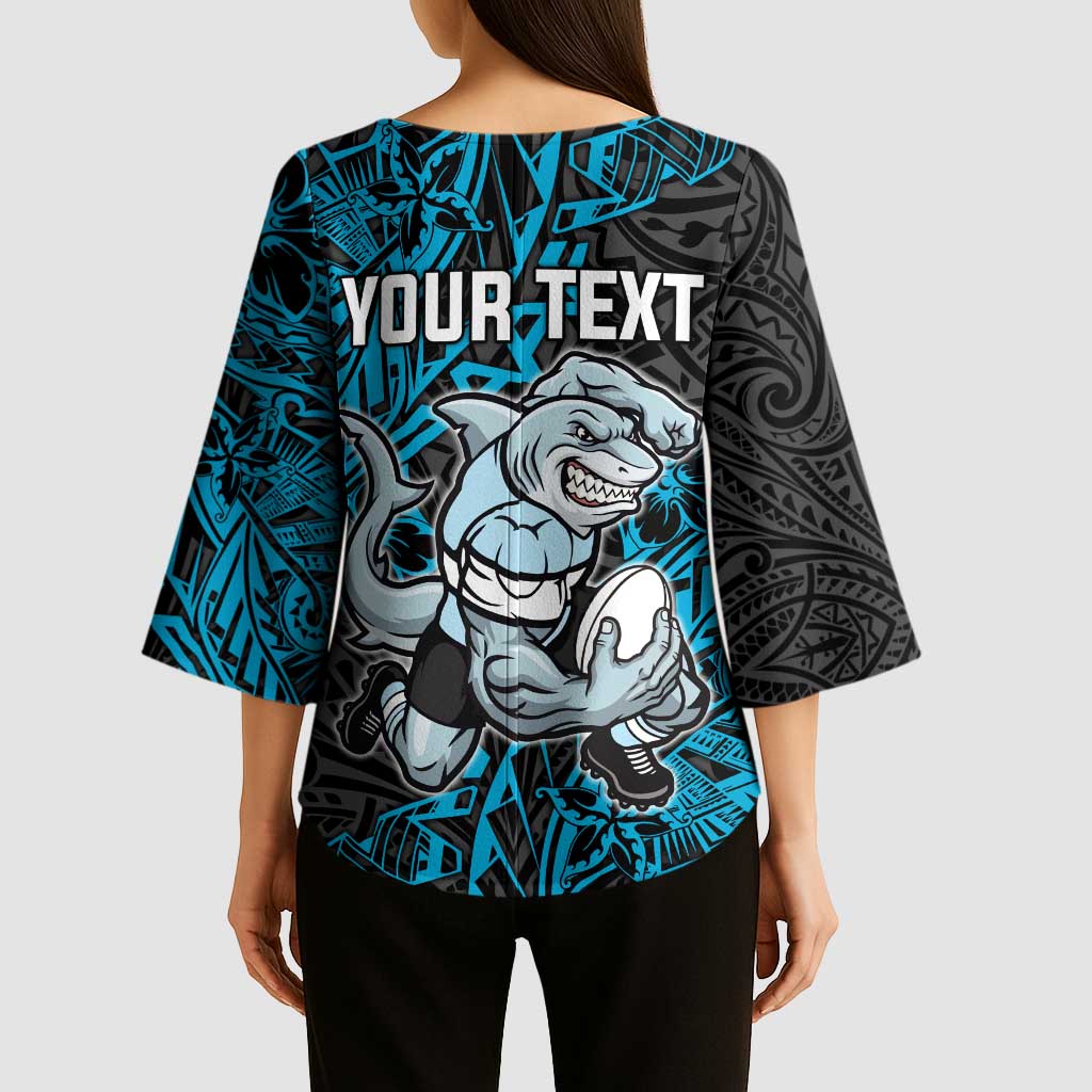 Personalised Cronulla-Sutherland Sharks Kimono Sleeve Blouse Polynesian Tribal Pattern With Rugby Shark Mascot Art