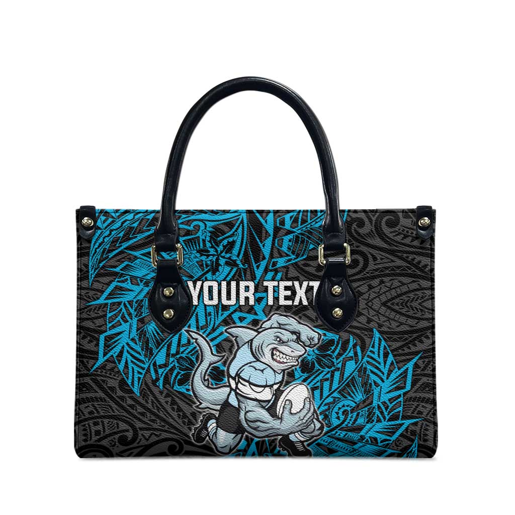 Personalised Cronulla-Sutherland Sharks Leather Bag Polynesian Tribal Pattern With Rugby Shark Mascot Art