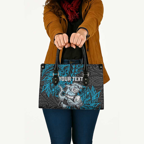 Personalised Cronulla-Sutherland Sharks Leather Bag Polynesian Tribal Pattern With Rugby Shark Mascot Art