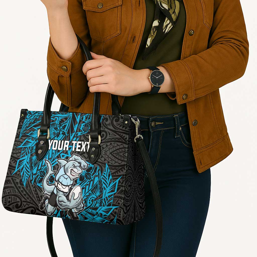 Personalised Cronulla-Sutherland Sharks Leather Bag Polynesian Tribal Pattern With Rugby Shark Mascot Art