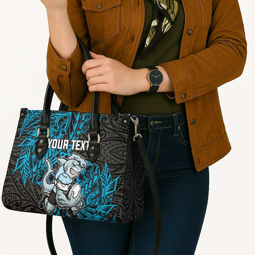 Personalised Cronulla-Sutherland Sharks Leather Bag Polynesian Tribal Pattern With Rugby Shark Mascot Art