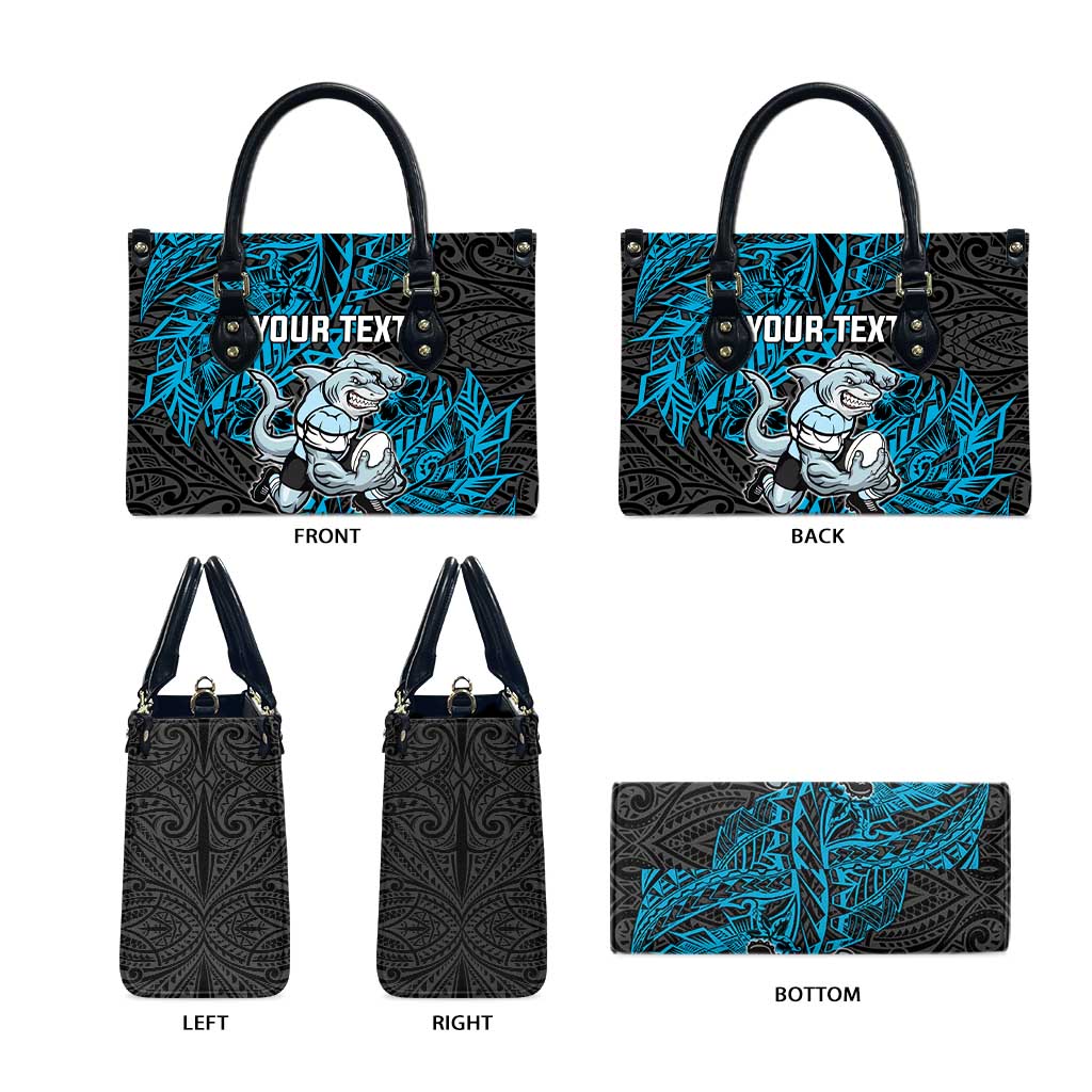 Personalised Cronulla-Sutherland Sharks Leather Bag Polynesian Tribal Pattern With Rugby Shark Mascot Art