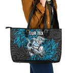Personalised Cronulla-Sutherland Sharks Leather Tote Bag Polynesian Tribal Pattern With Rugby Shark Mascot Art