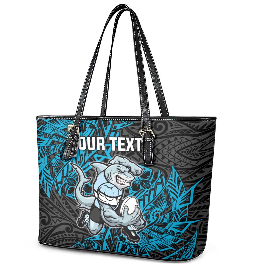 Personalised Cronulla-Sutherland Sharks Leather Tote Bag Polynesian Tribal Pattern With Rugby Shark Mascot Art