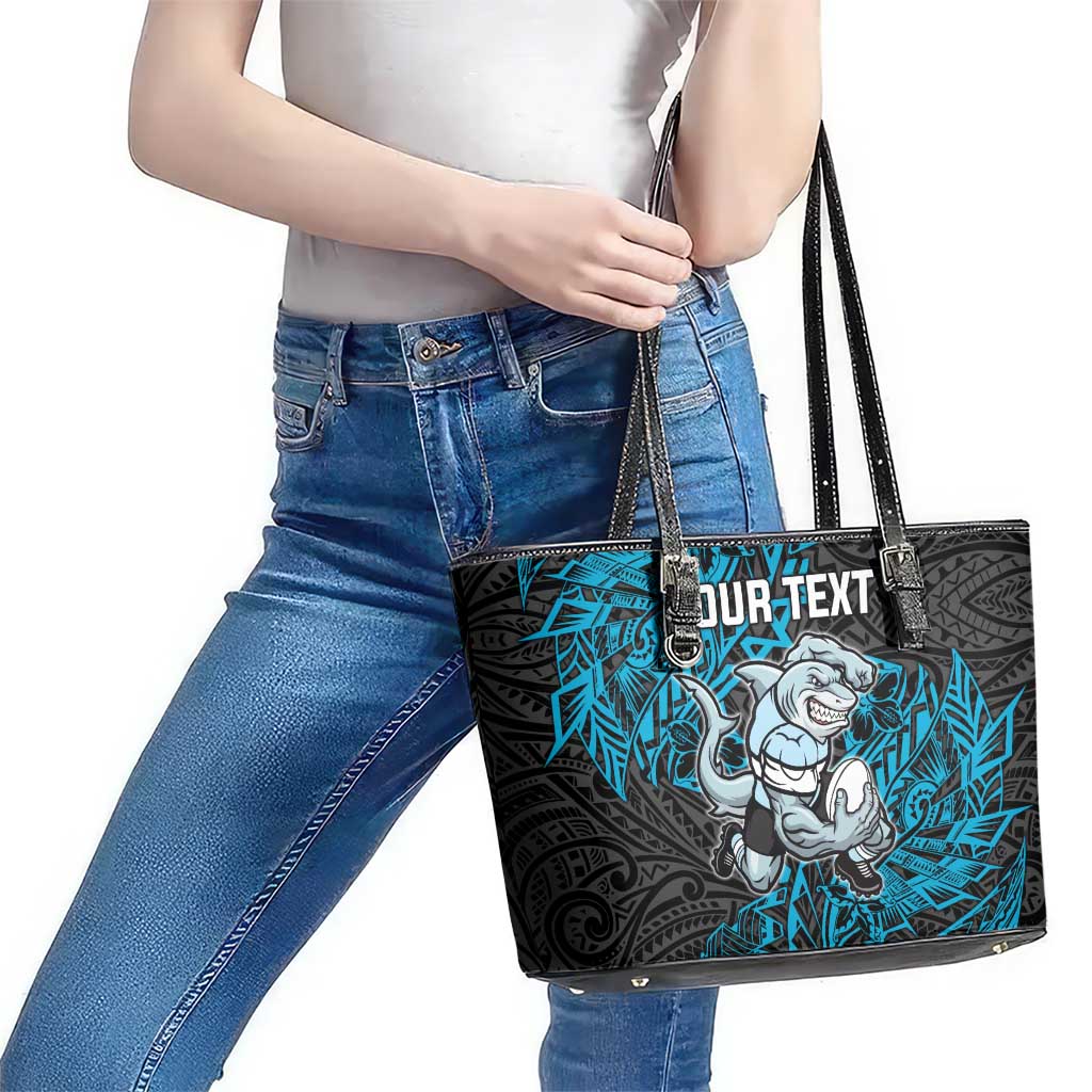 Personalised Cronulla-Sutherland Sharks Leather Tote Bag Polynesian Tribal Pattern With Rugby Shark Mascot Art