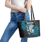 Personalised Cronulla-Sutherland Sharks Leather Tote Bag Polynesian Tribal Pattern With Rugby Shark Mascot Art
