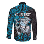 Personalised Cronulla-Sutherland Sharks Long Sleeve Button Shirt Polynesian Tribal Pattern With Rugby Shark Mascot Art