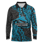 Personalised Cronulla-Sutherland Sharks Long Sleeve Polo Shirt Polynesian Tribal Pattern With Rugby Shark Mascot Art