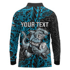 Personalised Cronulla-Sutherland Sharks Long Sleeve Polo Shirt Polynesian Tribal Pattern With Rugby Shark Mascot Art