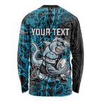 Personalised Cronulla-Sutherland Sharks Long Sleeve Shirt Polynesian Tribal Pattern With Rugby Shark Mascot Art