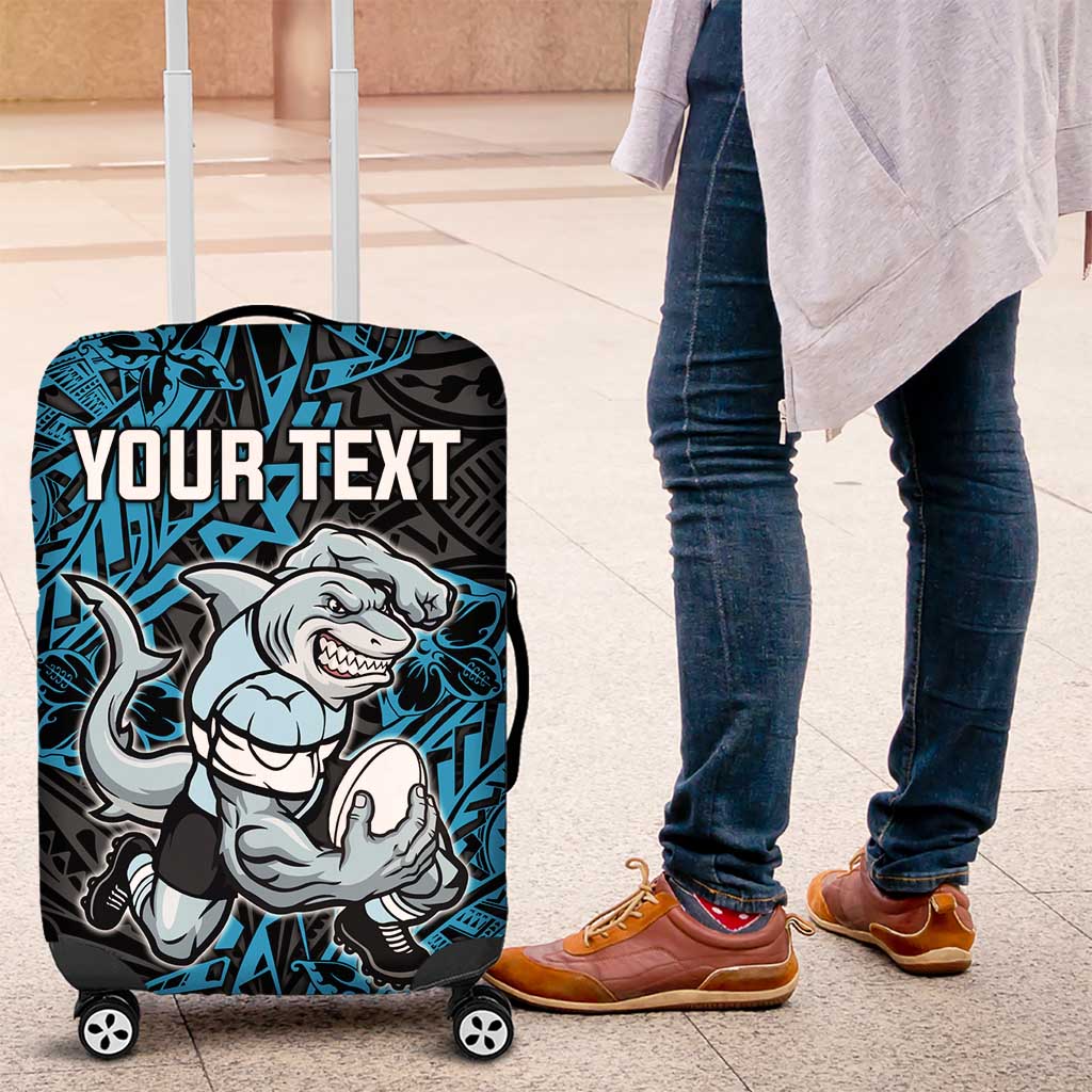 Personalised Cronulla-Sutherland Sharks Luggage Cover Polynesian Tribal Pattern With Rugby Shark Mascot Art