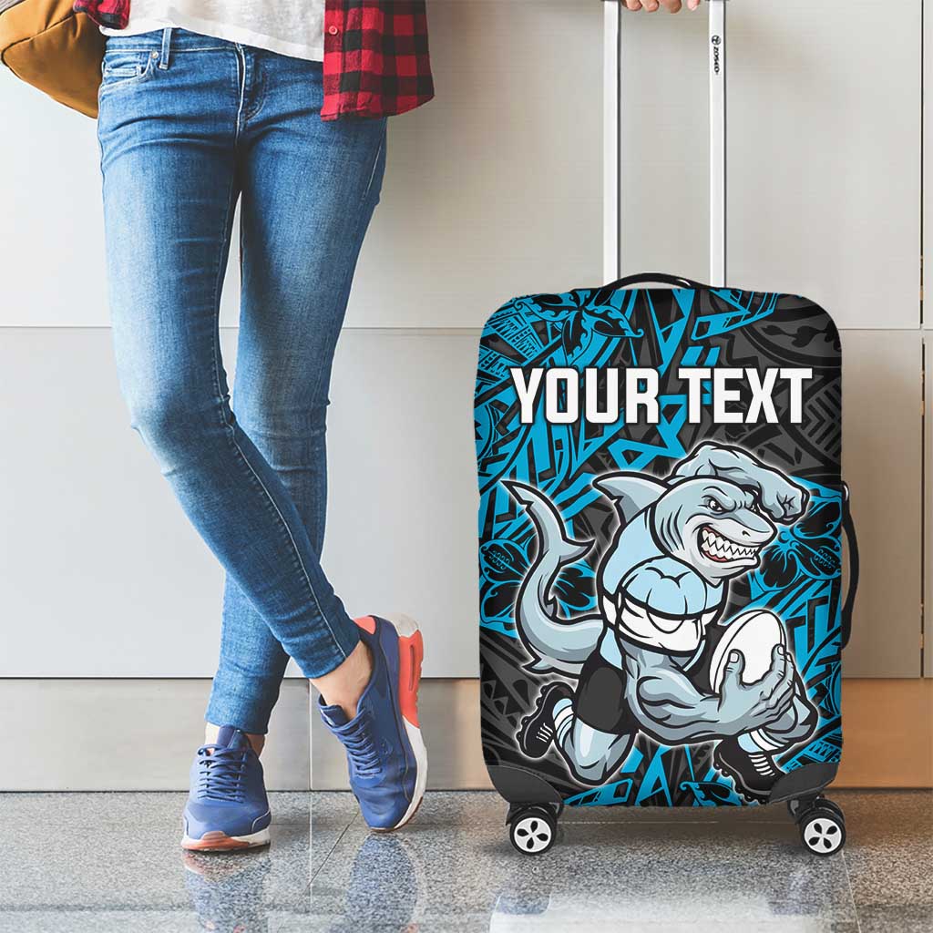 Personalised Cronulla-Sutherland Sharks Luggage Cover Polynesian Tribal Pattern With Rugby Shark Mascot Art