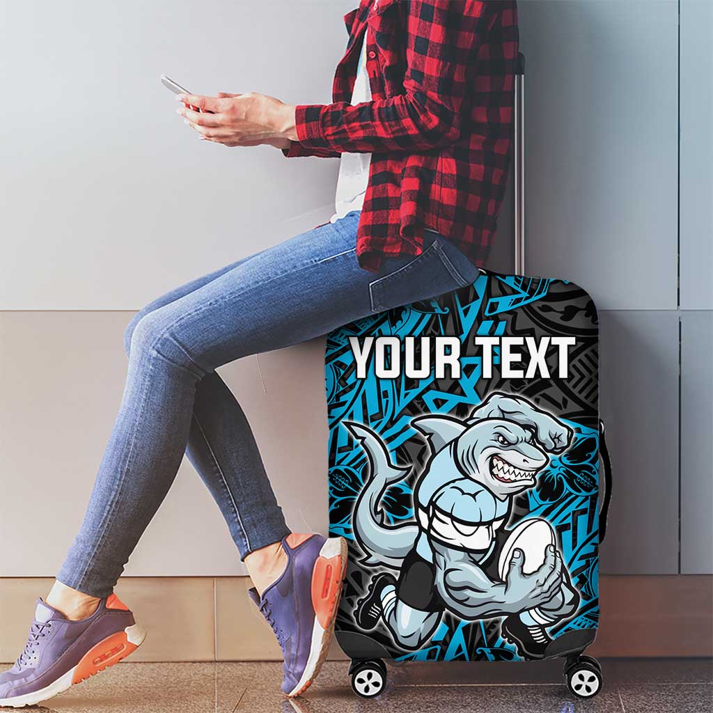 Personalised Cronulla-Sutherland Sharks Luggage Cover Polynesian Tribal Pattern With Rugby Shark Mascot Art
