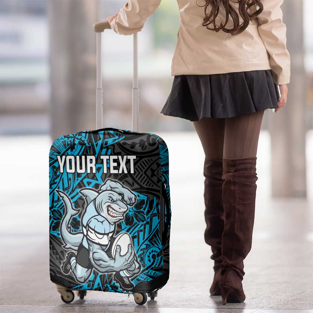 Personalised Cronulla-Sutherland Sharks Luggage Cover Polynesian Tribal Pattern With Rugby Shark Mascot Art