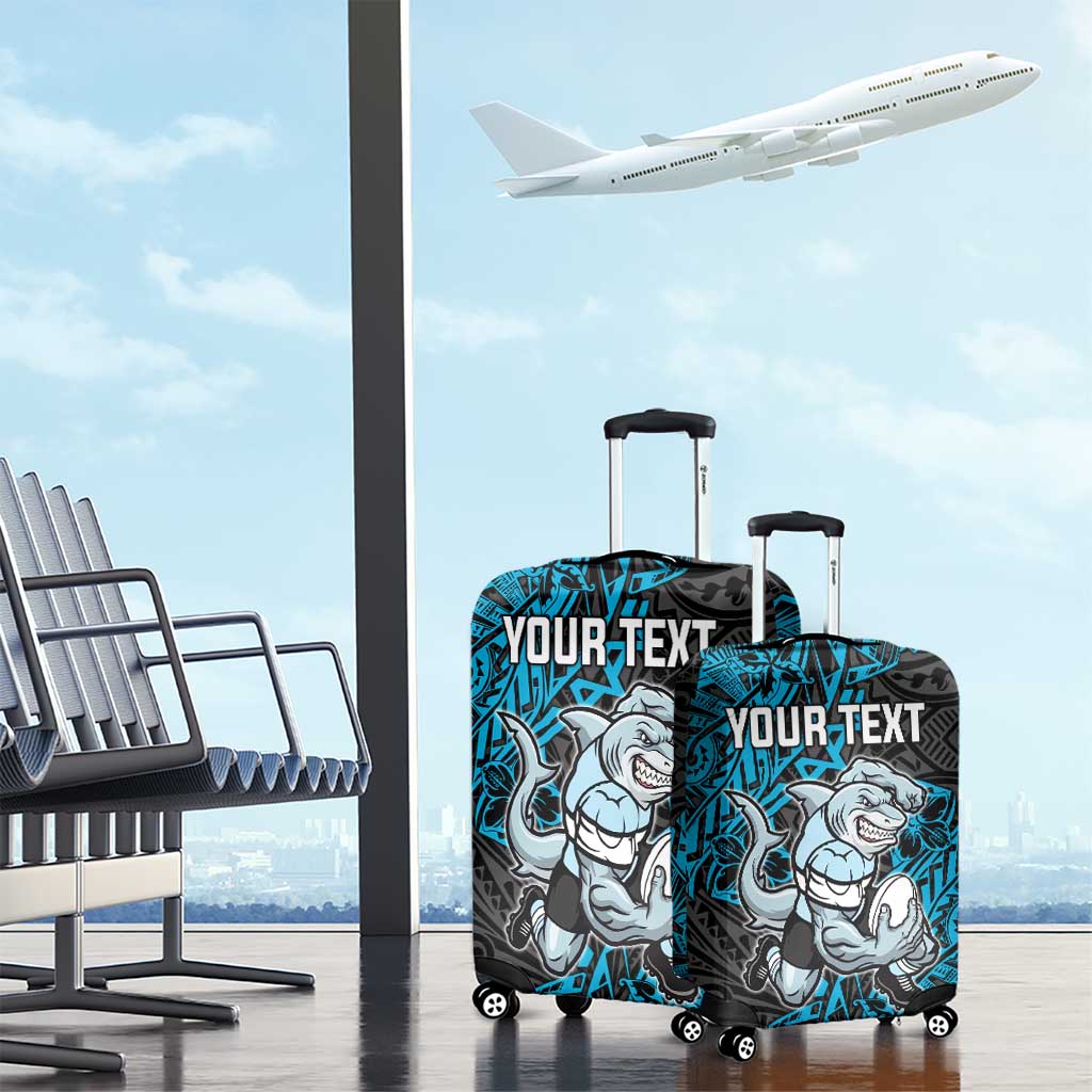Personalised Cronulla-Sutherland Sharks Luggage Cover Polynesian Tribal Pattern With Rugby Shark Mascot Art
