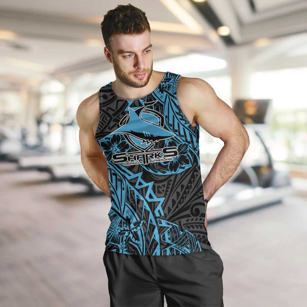 Personalised Cronulla-Sutherland Sharks Men Tank Top Polynesian Tribal Pattern With Rugby Shark Mascot Art