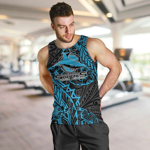 Personalised Cronulla-Sutherland Sharks Men Tank Top Polynesian Tribal Pattern With Rugby Shark Mascot Art