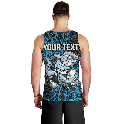 Personalised Cronulla-Sutherland Sharks Men Tank Top Polynesian Tribal Pattern With Rugby Shark Mascot Art