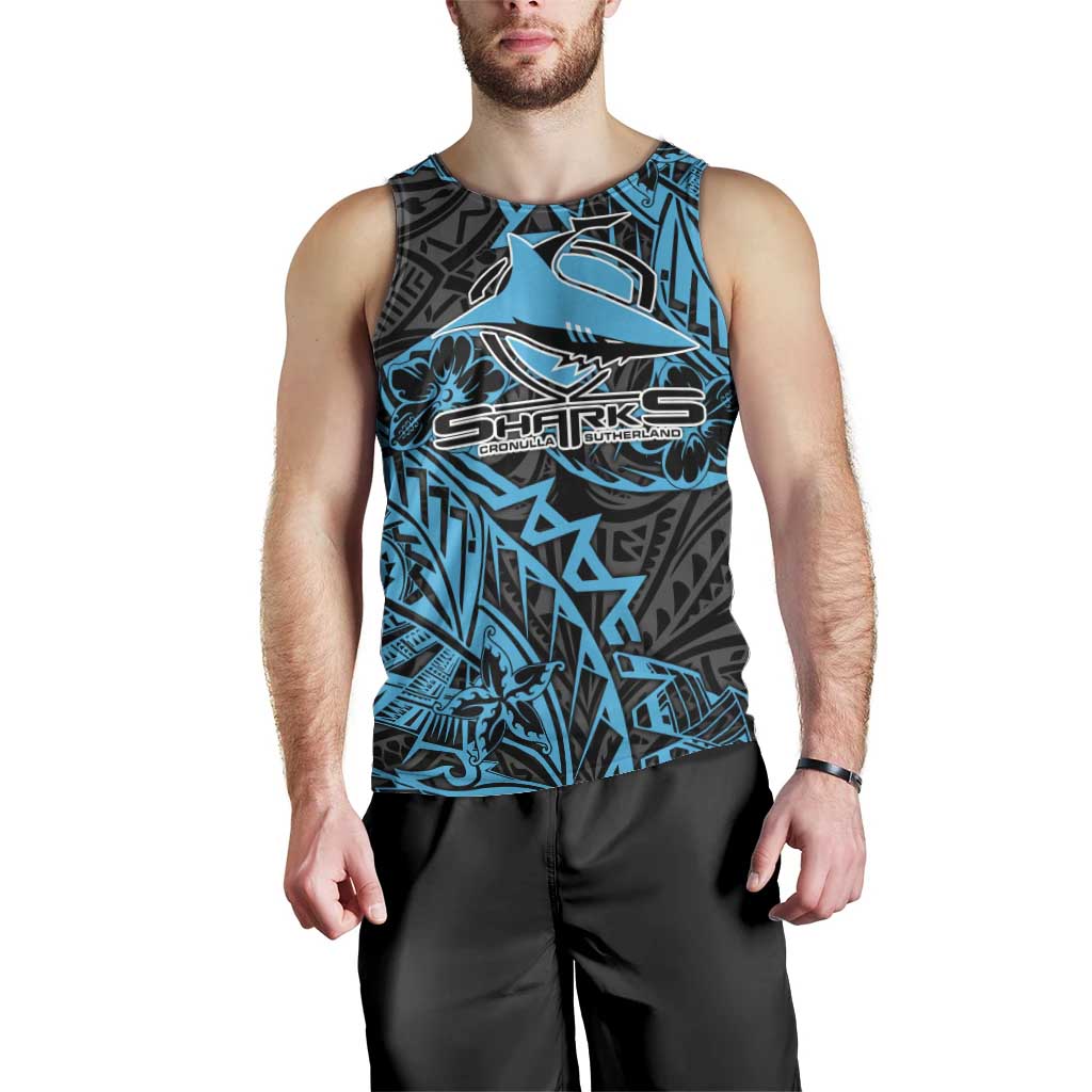 Personalised Cronulla-Sutherland Sharks Men Tank Top Polynesian Tribal Pattern With Rugby Shark Mascot Art