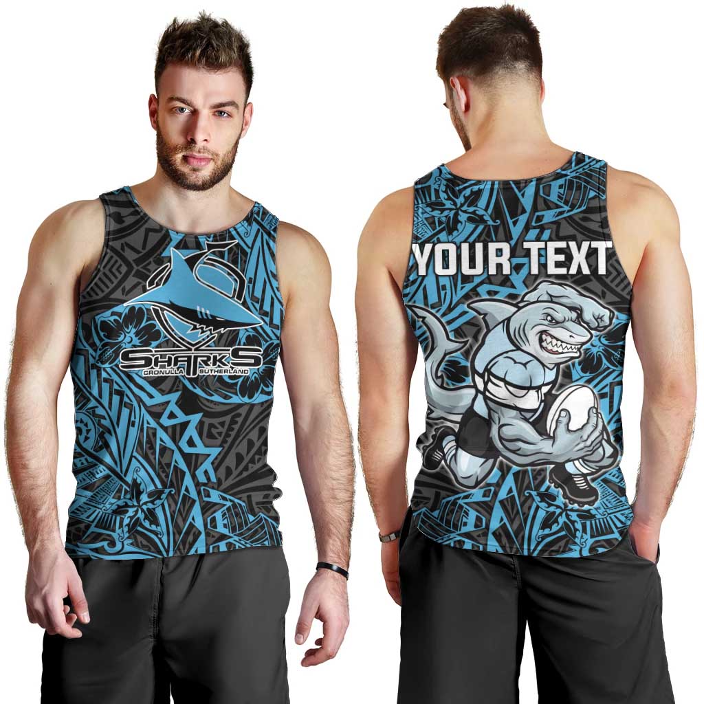 Personalised Cronulla-Sutherland Sharks Men Tank Top Polynesian Tribal Pattern With Rugby Shark Mascot Art