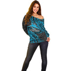 Personalised Cronulla-Sutherland Sharks Off Shoulder Sweater Polynesian Tribal Pattern With Rugby Shark Mascot Art
