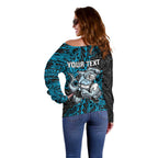 Personalised Cronulla-Sutherland Sharks Off Shoulder Sweater Polynesian Tribal Pattern With Rugby Shark Mascot Art