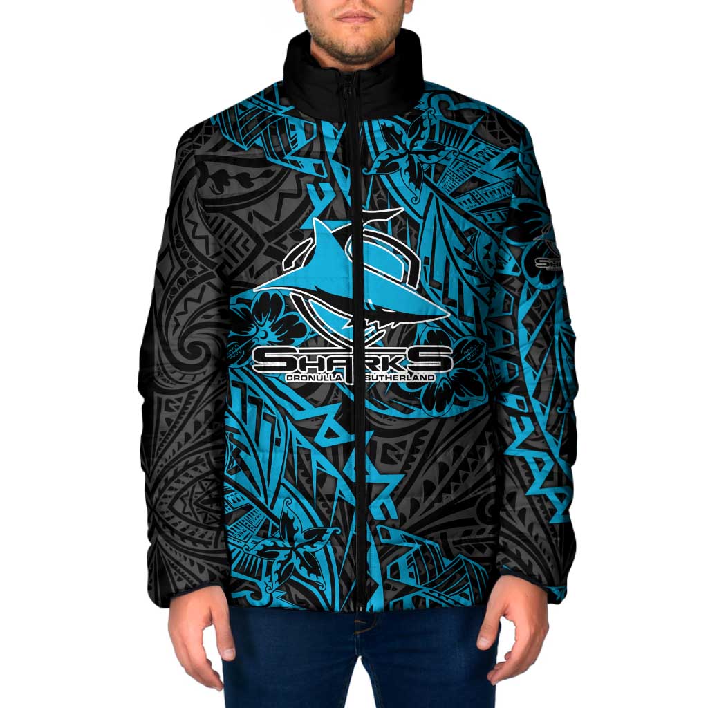 Personalised Cronulla-Sutherland Sharks Padded Jacket Polynesian Tribal Pattern With Rugby Shark Mascot Art