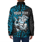Personalised Cronulla-Sutherland Sharks Padded Jacket Polynesian Tribal Pattern With Rugby Shark Mascot Art