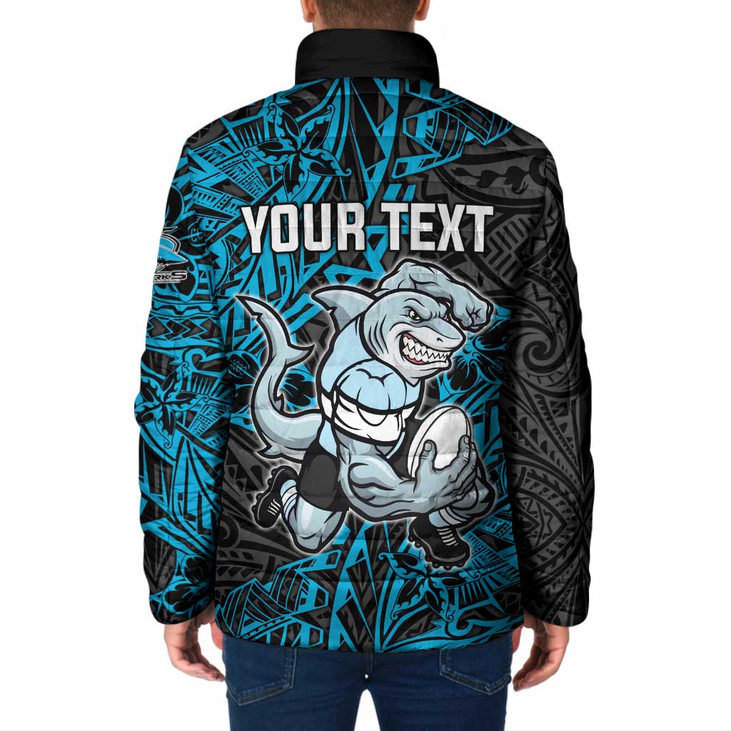 Personalised Cronulla-Sutherland Sharks Padded Jacket Polynesian Tribal Pattern With Rugby Shark Mascot Art