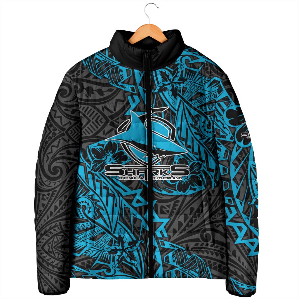 Personalised Cronulla-Sutherland Sharks Padded Jacket Polynesian Tribal Pattern With Rugby Shark Mascot Art